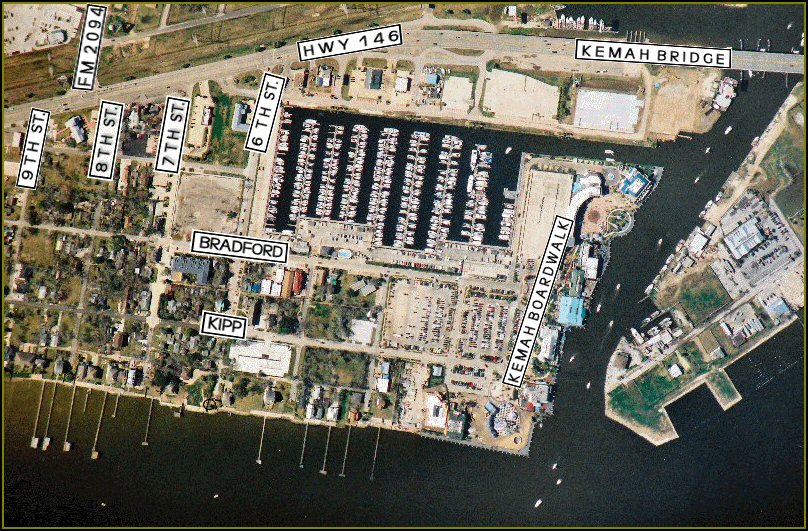 A
                                    BIRDS EYE VIEW OF KEMAH'S
                                    ENTERTAINMENNT DISTRICT