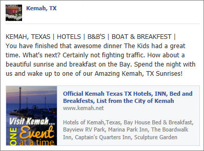 Spend the night in Kemah - You have finished that
                  awesome dinner The Kids had a great time. What's next?
                  Certainly not fighting traffic. How about a beautiful
                  sunrise and breakfast on the Bay. Spend the night with
                  us!