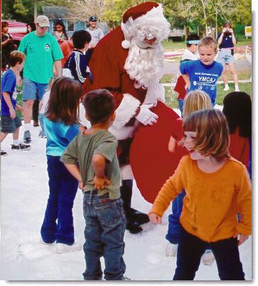 Santa strolling by with his bag of goodies.