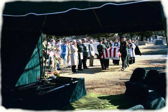 Father Anthony, Father Michael of  St. Peters  Antiochian Orthodox Church  in Fort Worth and Army Pallbearers  Baring the Flag Draped Casket to the Graveside