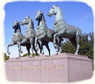 As you enter the main gate, you are greeted by the Greenwood Quadriga. These magnificent bronze statues are identical reproductions of the four horses at the Cathedral of St. Mark's Square in Venice, Italy.