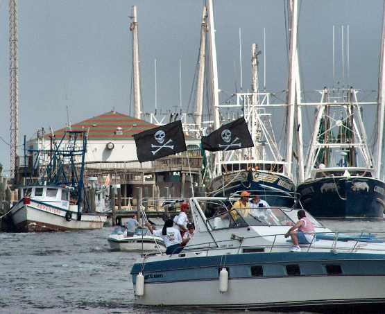 Pirate  Boat Parade in April at the Kemah Boarde Walk