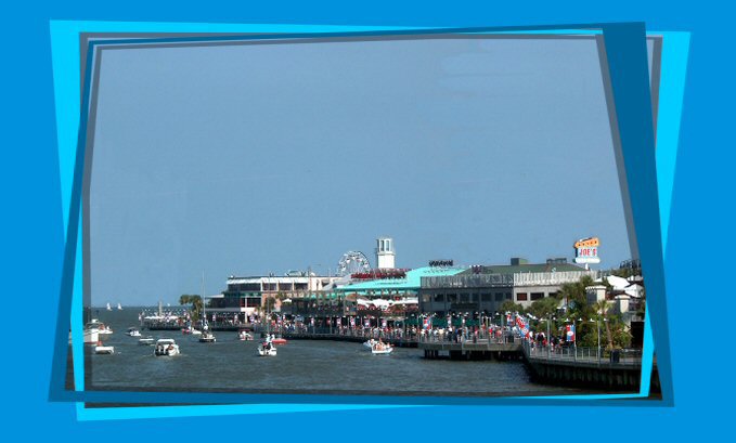 The Kemah Boardwalk in a Cool Blue Frame